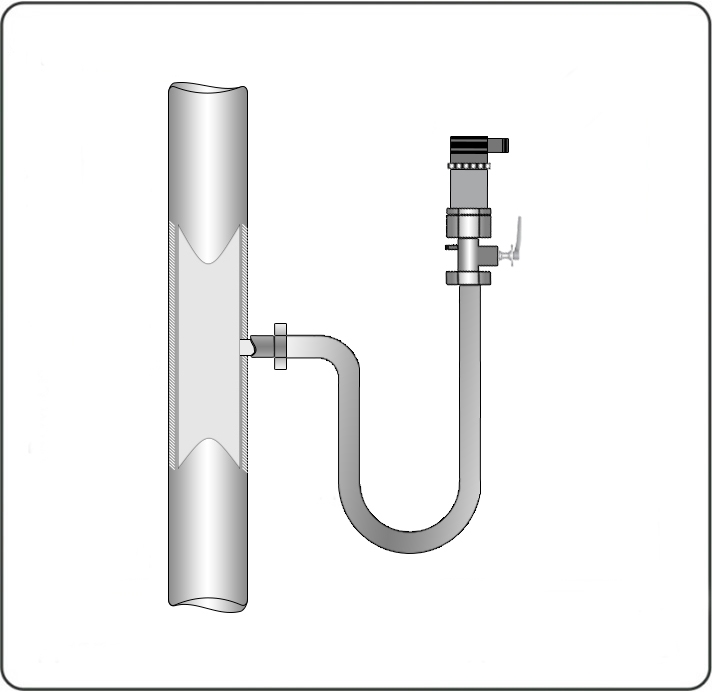 При измерении давления пара, для снижения температуры, воздействующей на мембрану, рекомендуется использовать импульсные трубки. Предварительно импульсная трубка должна быть заполнена водой.